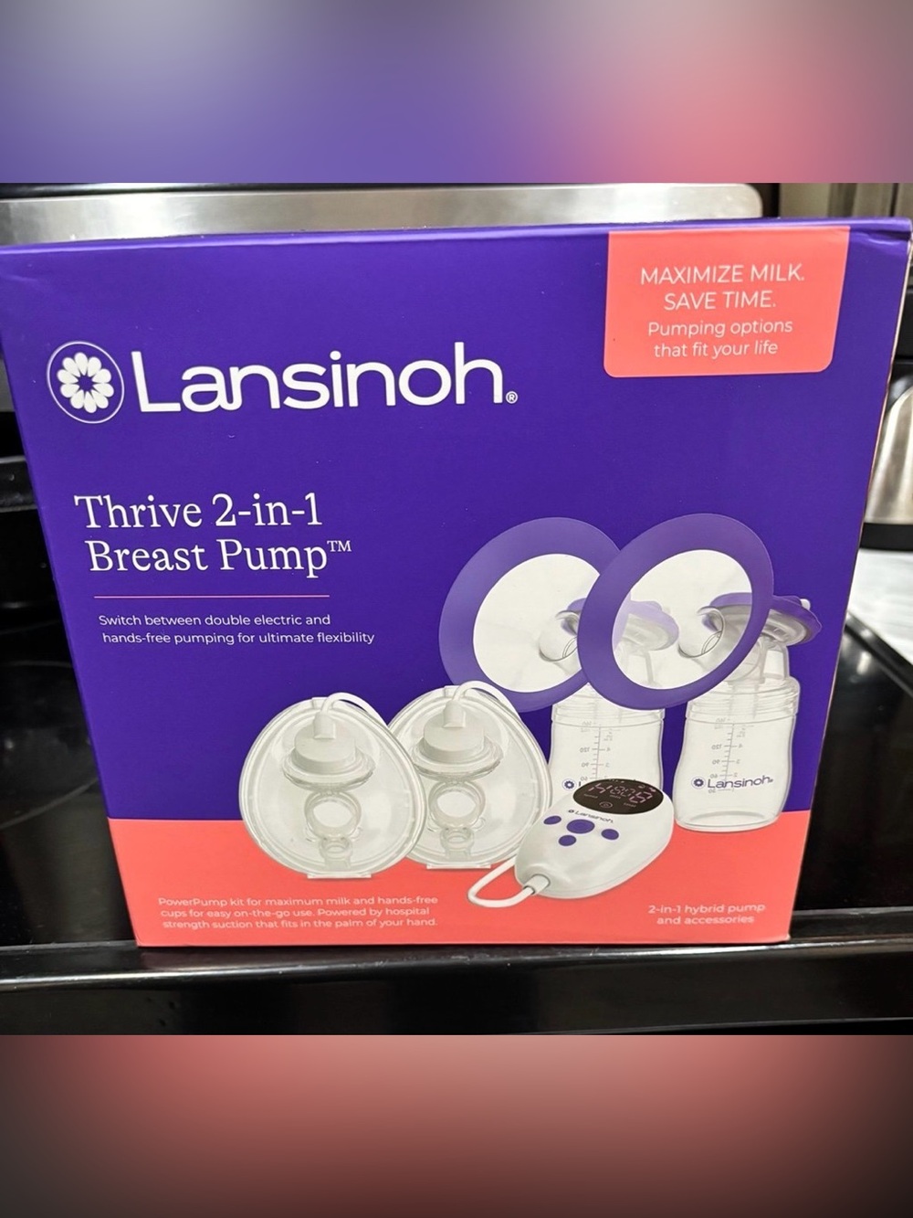 Lansinoh Thrive 2-in-1 Breast Pump - Purple and White